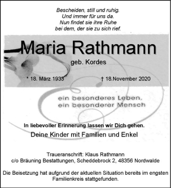Anzeige von Maria Rathmann von Westfälische Nachrichten