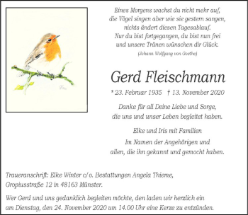 Anzeige von Gerd Fleischmann von Westfälische Nachrichten
