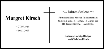 Anzeige von Margret Kirsch von Westfälische Nachrichten