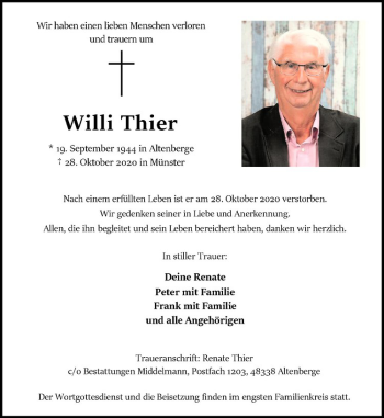 Anzeige von Willi Thier von Westfälische Nachrichten