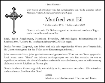 Anzeige von Manfred van Eil von Westfälische Nachrichten