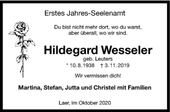 Anzeige von Hildegard Wesseler von Westfälische Nachrichten