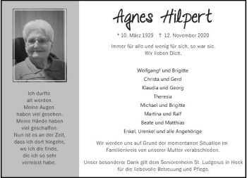 Anzeige von Agnes Hilpert von Westfälische Nachrichten