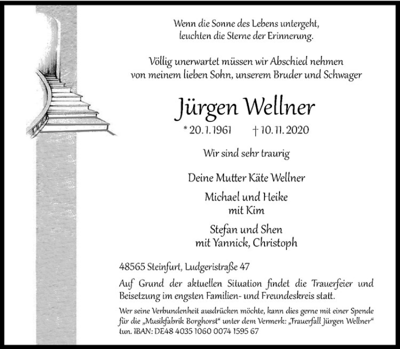  Traueranzeige für Jürgen Wellner vom 14.11.2020 aus Westfälische Nachrichten