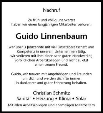 Anzeige von Guido Linnenbaum von Westfälische Nachrichten