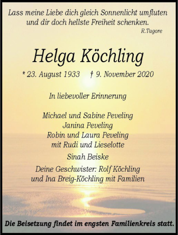 Anzeige von Helga Köchling von Westfälische Nachrichten