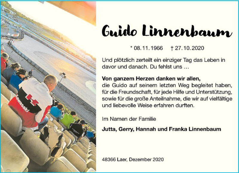  Traueranzeige für Guido Linnenbaum vom 19.12.2020 aus Westfälische Nachrichten