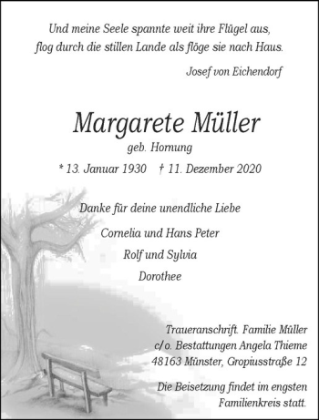 Anzeige von Margarete Müller von Westfälische Nachrichten
