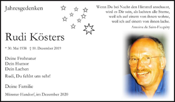 Anzeige von Rudi Kösters von Westfälische Nachrichten