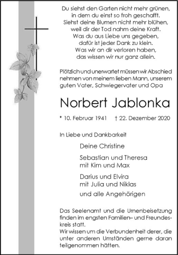 Anzeige von Norbert Jablonka von Westfälische Nachrichten