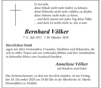 Anzeige von Bernhard Völker von Westfälische Nachrichten