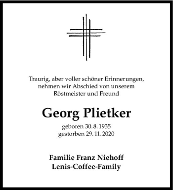 Anzeige von Georg Plietker von Westfälische Nachrichten