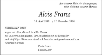 Anzeige von Alois Franz von Westfälische Nachrichten
