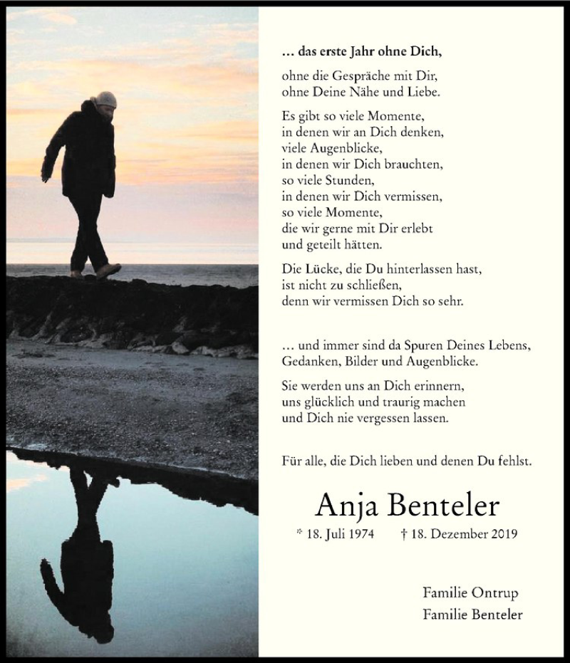  Traueranzeige für Anja Benteler vom 18.12.2020 aus Westfälische Nachrichten