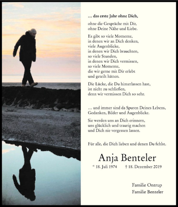 Anzeige von Anja Benteler von Westfälische Nachrichten