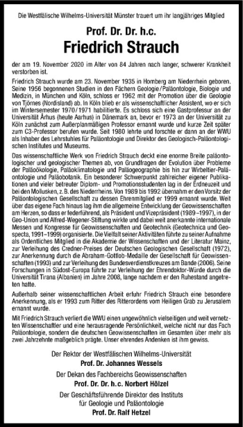 Anzeige von Friedrich Strauch von Westfälische Nachrichten