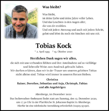 Anzeige von Tobias Kock von Westfälische Nachrichten