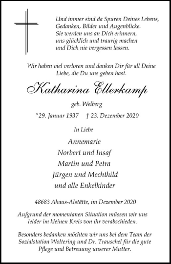 Anzeige von Katharina Ellerkamp von Westfälische Nachrichten