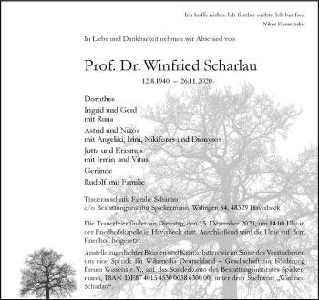 Anzeige von Prof. Dr. Winfried Scharlau von Westfälische Nachrichten