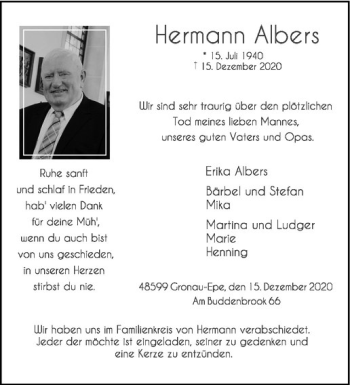 Anzeige von Hermann Albers von Westfälische Nachrichten