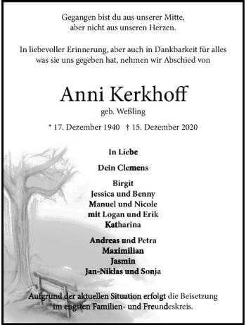 Anzeige von Anni Kerkhoff von Westfälische Nachrichten