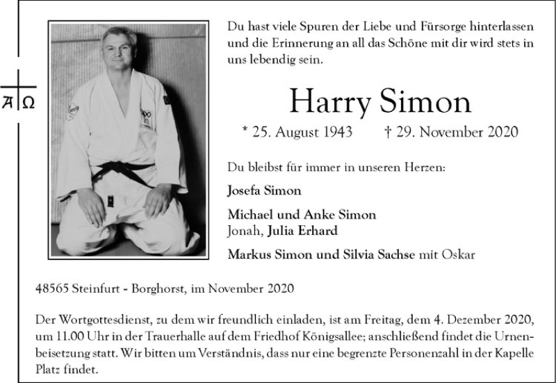  Traueranzeige für Harry Simon vom 02.12.2020 aus Westfälische Nachrichten