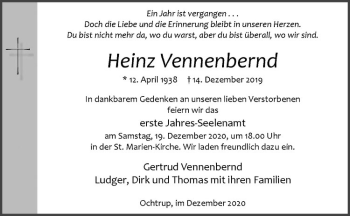 Anzeige von Heinz Vennenbernd von Westfälische Nachrichten