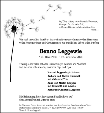 Anzeige von Benno Leggewie von Westfälische Nachrichten