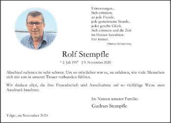 Anzeige von Rolf Stempfle von Westfälische Nachrichten