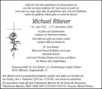 Anzeige von Michael Rösner von Westfälische Nachrichten