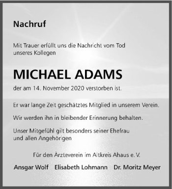 Anzeige von Michael Adams von Westfälische Nachrichten