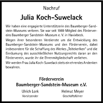 Anzeige von Julia Koch-Suwelack von Westfälische Nachrichten