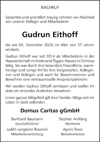 Anzeige von Gudrun Eithoff von Westfälische Nachrichten