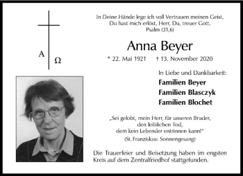 Anzeige von Anna Beyer von Westfälische Nachrichten