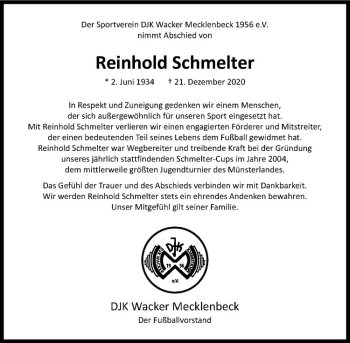 Anzeige von Reinhold Schmelter von Westfälische Nachrichten