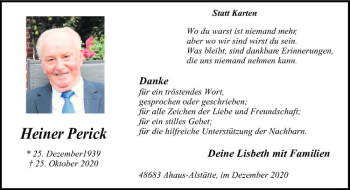 Anzeige von Heiner Perick von Westfälische Nachrichten