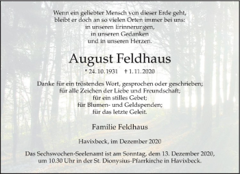 Anzeige von August Feldhaus von Westfälische Nachrichten