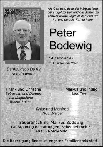 Anzeige von Peter Bodewig von Westfälische Nachrichten