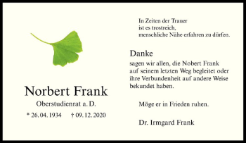 Anzeige von Norbert Frank von Westfälische Nachrichten
