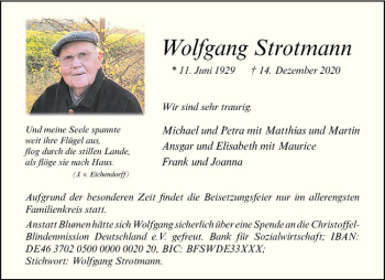 Anzeige von Wolfgang Strotmann von Westfälische Nachrichten