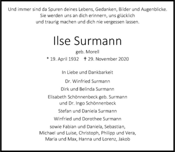 Anzeige von Ilse Surmann von Westfälische Nachrichten