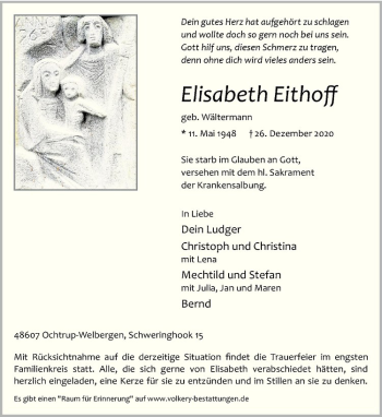 Anzeige von Elisabeth Eithoff von Westfälische Nachrichten