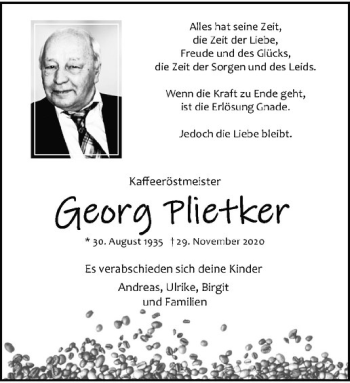 Anzeige von Georg Plietker von Westfälische Nachrichten