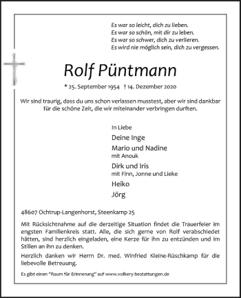 Anzeige von Rolf Pünmann von Westfälische Nachrichten