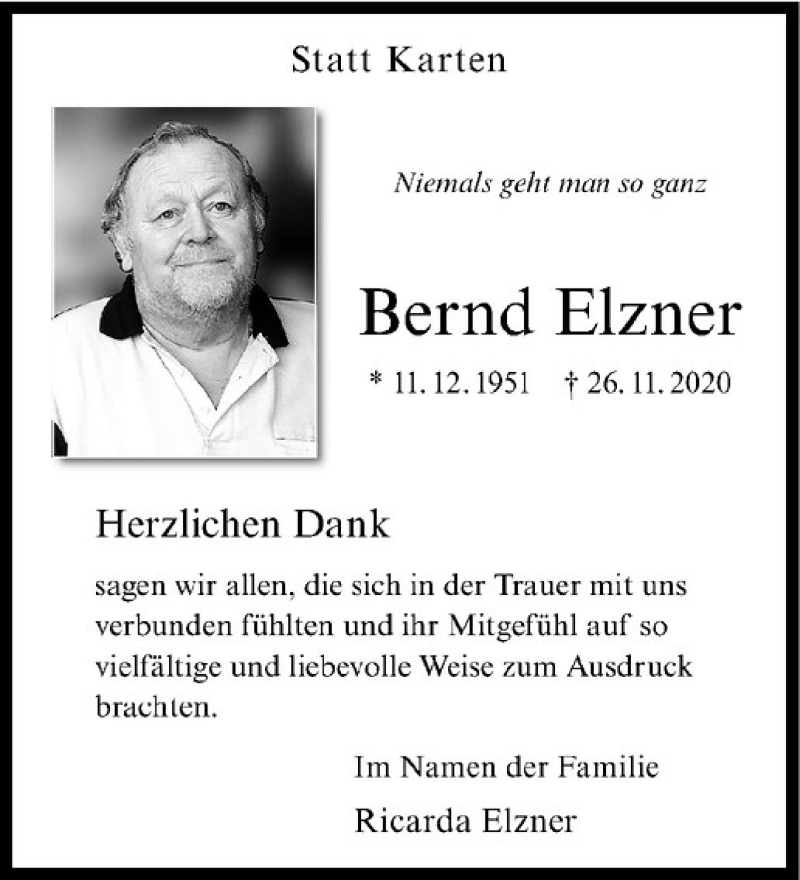  Traueranzeige für Bernd Elzner vom 23.12.2020 aus Westfälische Nachrichten