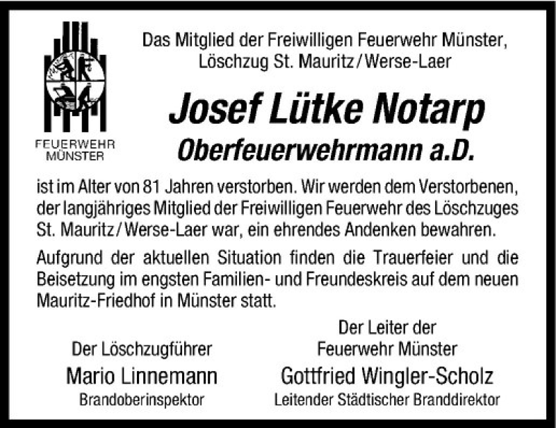  Traueranzeige für Josef Lütke Notarp vom 03.12.2020 aus Westfälische Nachrichten