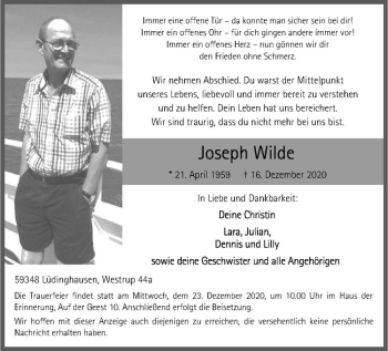 Anzeige von Joseph Wilde von Westfälische Nachrichten
