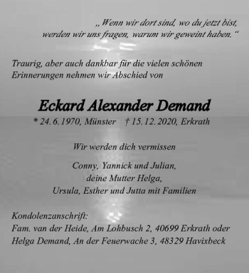 Anzeige von Eckard Alexander Demand von Westfälische Nachrichten