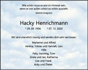 Anzeige von Hacky Henrichmann von Westfälische Nachrichten
