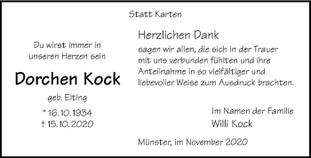 Anzeige von Dorchen Kock von Westfälische Nachrichten